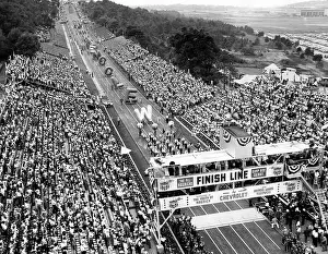Bleachers Prints: Boys walk down the long Derby Downs hill prior to their soap box derby race
