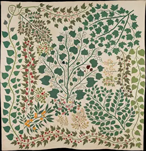 Embroidery Prints: BRANCHES AND VINES QUILT, by Ernestine Eberhardt Zaumsei. 1875, American crafts, textiles