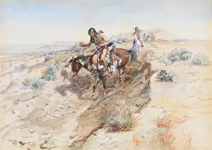 Drawing Prints: BRAVE INDIANS, by Charles M. Russell, 1899, American watercolor painting