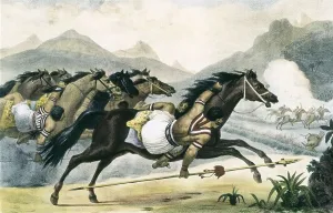Litography Prints: Brazil (19th c.). Guaicuruan chief going to trade with Europeans