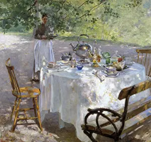 Bench Prints: Breakfast-Time, 1887, by Hanna Hirsch-Pauli, 1864-1940, Swedish painting, oil on canvas