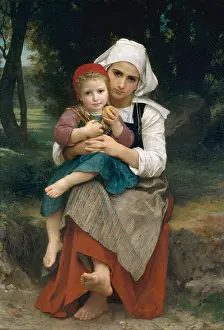 Background Prints: BRETON BROTHER AND SISTER, by William Bouguereau, 1871, French painting, oil on canvas