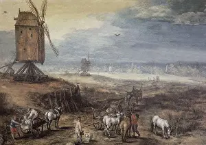 Breugel, Jan, The Elder, called "Velvet Bruegel" (1568-1625). Landscape with Windmills. ca. 1608. Baroque art. Oil on wood. SPAIN. Madrid. Prado Museum