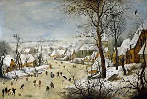 Breugel, Pieter, II, The Younger, called "Hell Bruegel" (1564-1638). Winter Landscape with a Bird-trap. 1565. Copy from an original of Brueghel "the Elder"