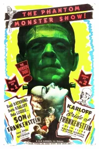 Double Feature Prints: BRIDE OF FRANKENSTEIN/SON OF FRANKENSTEIN double feature poster featuring from top: Boris Karloff
