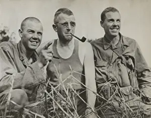 Merrill Prints: Brig. Gen. Frank Merrill flanked by the Higgins twins Elbert Viron (left) and Albert Byron in 1944