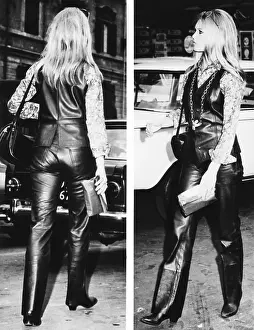 Brigitte Prints: Brigitte Bardot wearing a striking leather suit as she strolls near the Spanish Steps in Rome