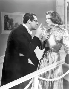 Gold Dress Prints: BRINGING UP BABY, Cary Grant, Katharine Hepburn, 1938