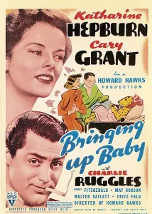 Leopard Prints: BRINGING UP BABY, left from top: Katharine Hepburn, Cary Grant on midget window card, 1938