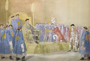 Bsic1609 Prints: British Ambassador George MacCartney kneeling before the Qianlong Emperor of China