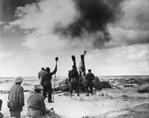 Libya Prints: British artillery shelling an enemy position in Libya during World War 2