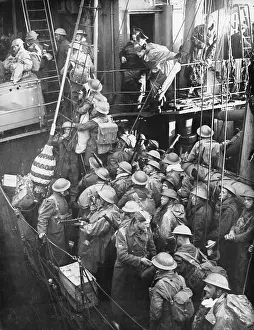 Destroyers Prints: British Expeditionary Force soldiers board a destroyer at Dunkirk, France