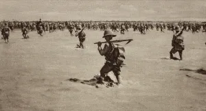 Mesopotamia Prints: British invaders advancing through flooded Mesopotamia in 1916