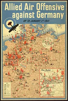 Lcgr1404 Prints: British poster map of the Allied aerial bombing of Germany up to January 1941