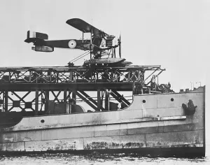 Lcgr1116 Prints: British seaplane ready to be catapulted into the air on the HMS SLINGER