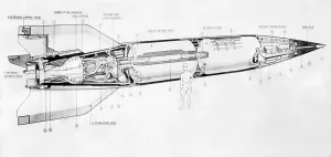 Aerial Bombing Prints: British sectional drawing of a German V-2 rocket