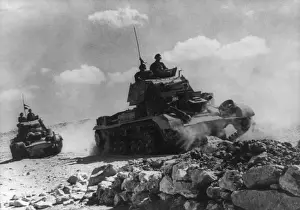 Libya Prints: British soldiers patrolling in tanks at Tobruk