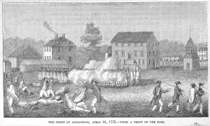 1700s Prints: British troops firing on Minute Men in Lexington Massachusetts