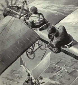 Aviator Prints: British two-seater monoplane fires on a WW1 German Taube fighter