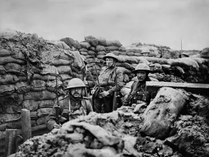 Cigarettes Prints: British World War 1 soldiers in a front Line trench. 1915-18. (BSLOC_2012_4_137)
