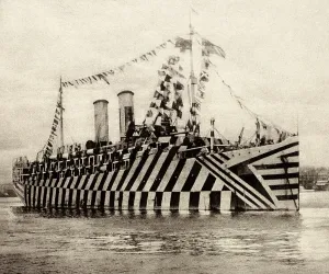 Merchant Marine Prints: British WW1 transport Osterle camouflaged with Zebra stripes