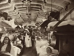 Medical Care Prints: British WW1 wounded evacuated from France in a hospital train
