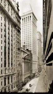 Stock Market Prints: Broad Street looking north to the intersection with Wall Street, New York City