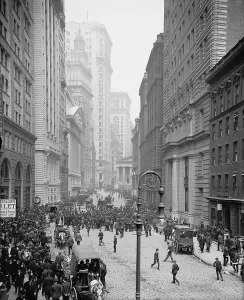Stock Market Prints: Broad Street looking north to the intersection with Wall Street New York City