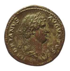 Stamps Prints: Bronze coin with the portrait of emperor Adrianus