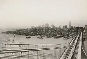 Port Prints: Brooklyn Bridge and skyline of New York City's Financial District in 1918