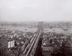 Harbors Prints: Brooklyn Bridge viewed from downtown Manhattan with Brooklyn in the distance