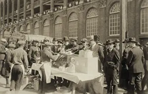 Food Prints: Brooklyn Dodgers fans buy hots dogs while waiting for Ebbets Field to open, Oct. 6, 1920