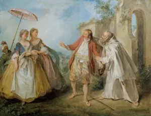 Rococo Prints: BROTHER PHILIPPE'S GEESE, by Nicolas Lancret, 1736, French painting, oil on copper