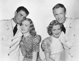 BROTHER RAT, from left: Ronald Reagan, Jane Wyman, Priscilla Lane, Wayne Morris, 1938