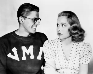 Sweatshirt Prints: BROTHER RAT, from left, Ronald Reagan, Jane Wyman, 1938