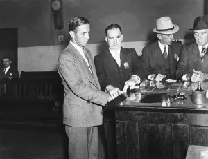 Kidnappings Prints: Bruno Hauptmann fingerprinted after his arrest for the possession of Lindbergh ransom money