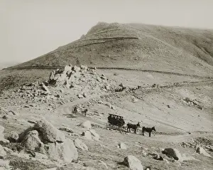 Tourists Prints: Buckboards and coaches making their way down the zigzagging Pikes Peak carriage road