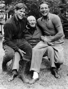 Sitting On Lap Prints: Buddy Baer and Max Baer with their father at the Speculator