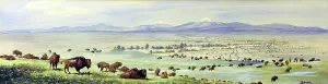 November Prints: Buffalo Coming to Water. Watercolor painting by EJ Sawyer, circa 1925