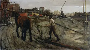 Construction Site Prints: Building Site, c. 1900, oil painting on canvas, by Dutch artist George Hendrik Breitner