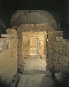 BULGARIA. RUSE. Sveshtari. Thracian Tomb of Sveshtari (3rd c. BC). Gate to the second chamber. Thracian art. AISA/Everett Collection**US SALES ONLY**