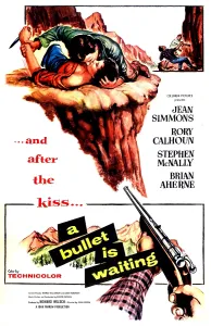 Rory Prints: A BULLET IS WAITING, US poster, from top: Rory Calhoun, Jean Simmons, 1954