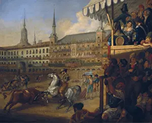 Mantilla Prints: Bullfight in Plaza Mayor bullfighting ring in Madrid