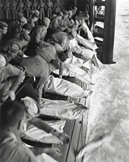 Candid Group Portrait Prints: Burial at sea for the officers and men of the USS Intrepid during World War 2