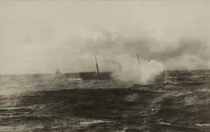 Ships Prints: The burning SS VOLTURNO, a passenger ship sailing from Rotterdam to New York City