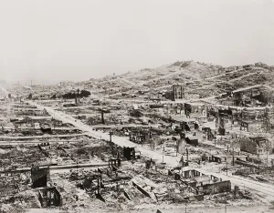 Rubble Prints: Burnt out ruins of San Francisco after the 3-day fire that followed the earthquake of April 18