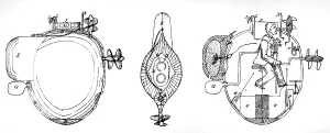 1700s Prints: Bushnell's American turtle, three views of the turtle