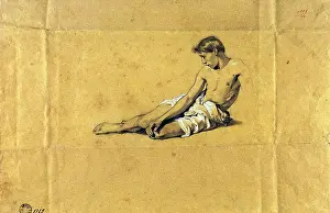Sheet Prints: Busi Luigi, Study of a half-naked man sitting and turning to his left