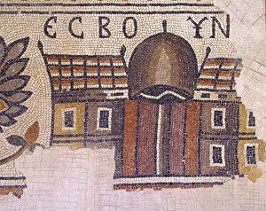 Byzantine Mosaic with Building, 6th Century A.D. mosaic - Jordan, Madaba, Archaeological Park. Detail