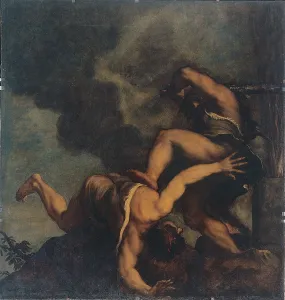 Young Men Prints: Cain kills (His Brother) Abel, by Tiziano Vecellio known as Titian